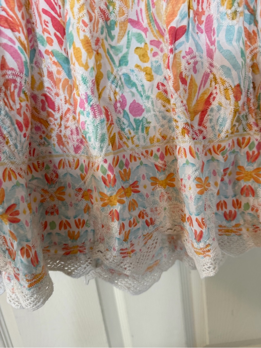 Democracy Floral Lace-Trim Peasant Blouse - Multi color Boho Flowy - Picture 4 of 9